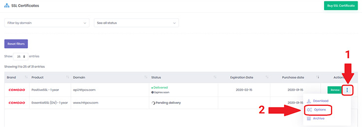 Contact details after purchasing your SSL certificate