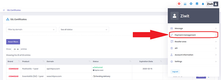 Delete the credit card on payment management