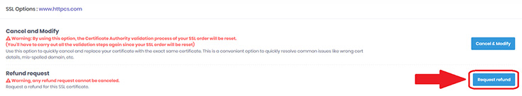 SSL certificate request refund