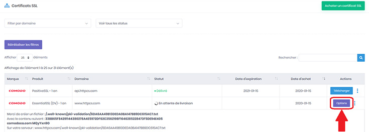 Coordonnées de contact options