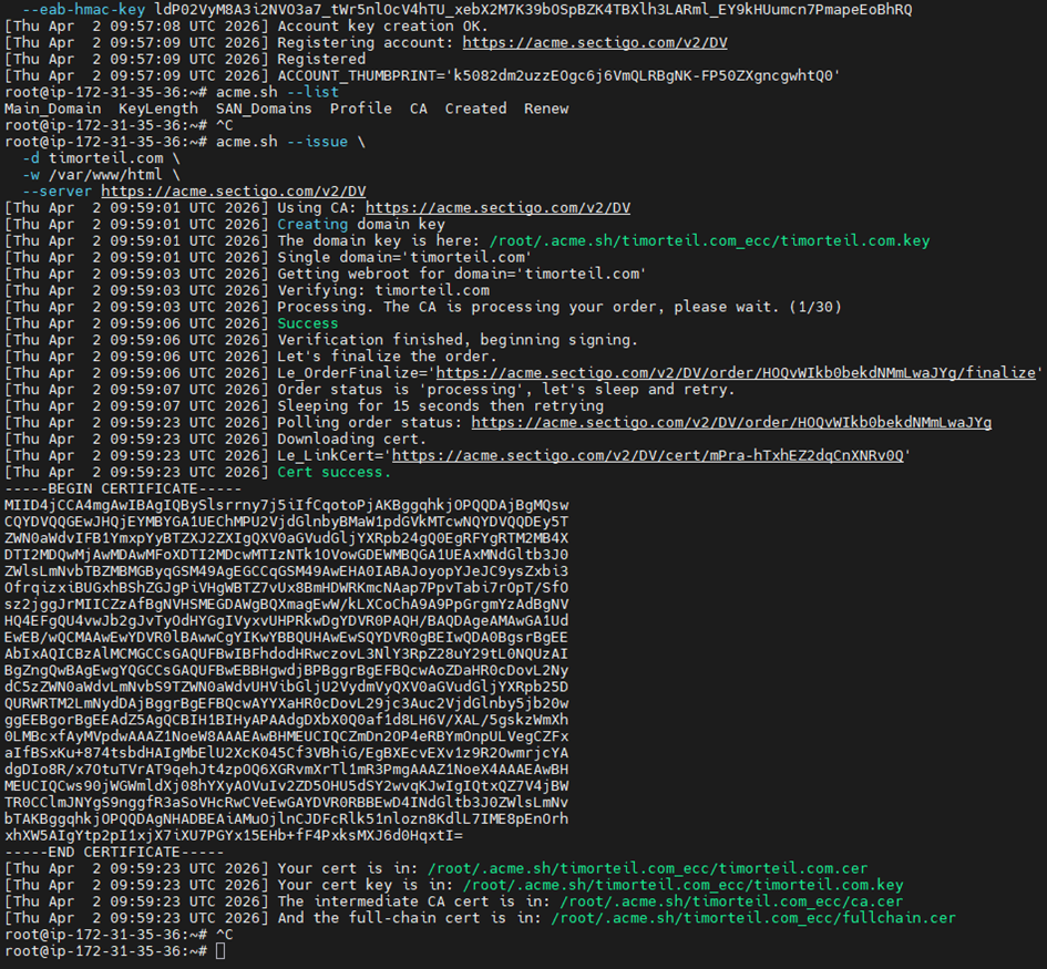 Génération du certificat SSL avec ACME
